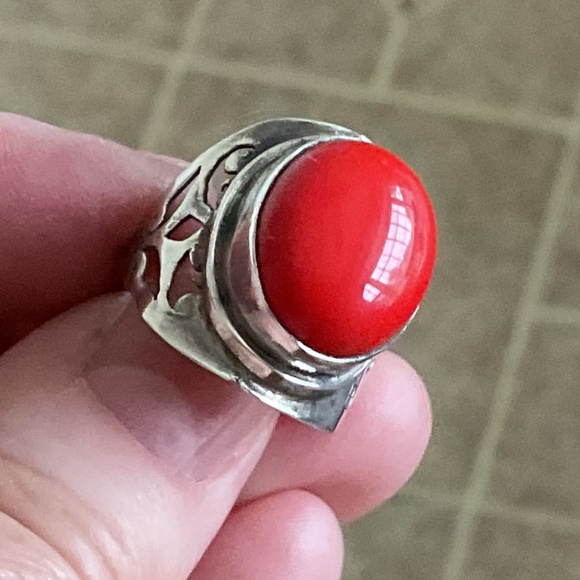 NWOT Sterling Silver 925 Red Coral Gorgeous Ring Size US 8 - Picture 8 of 10